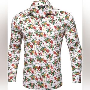 Barry Wang Button Down Shirt NWT Size 2XL Christmas White Long Shirt AN-2137